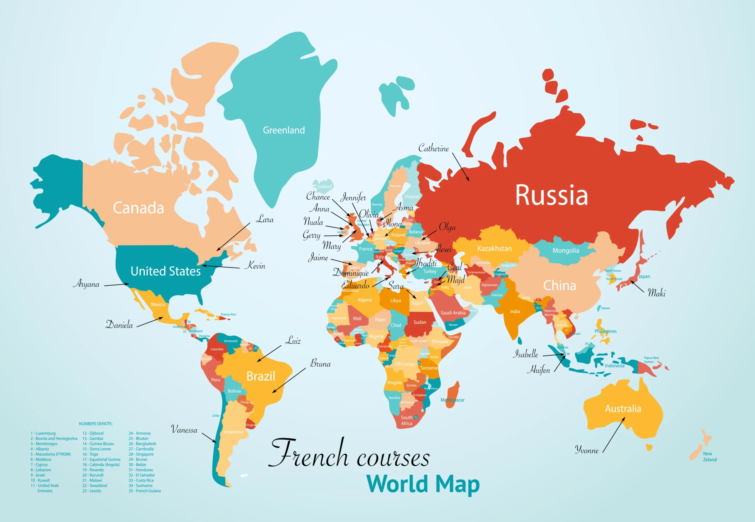 world map French courses Aurélia
